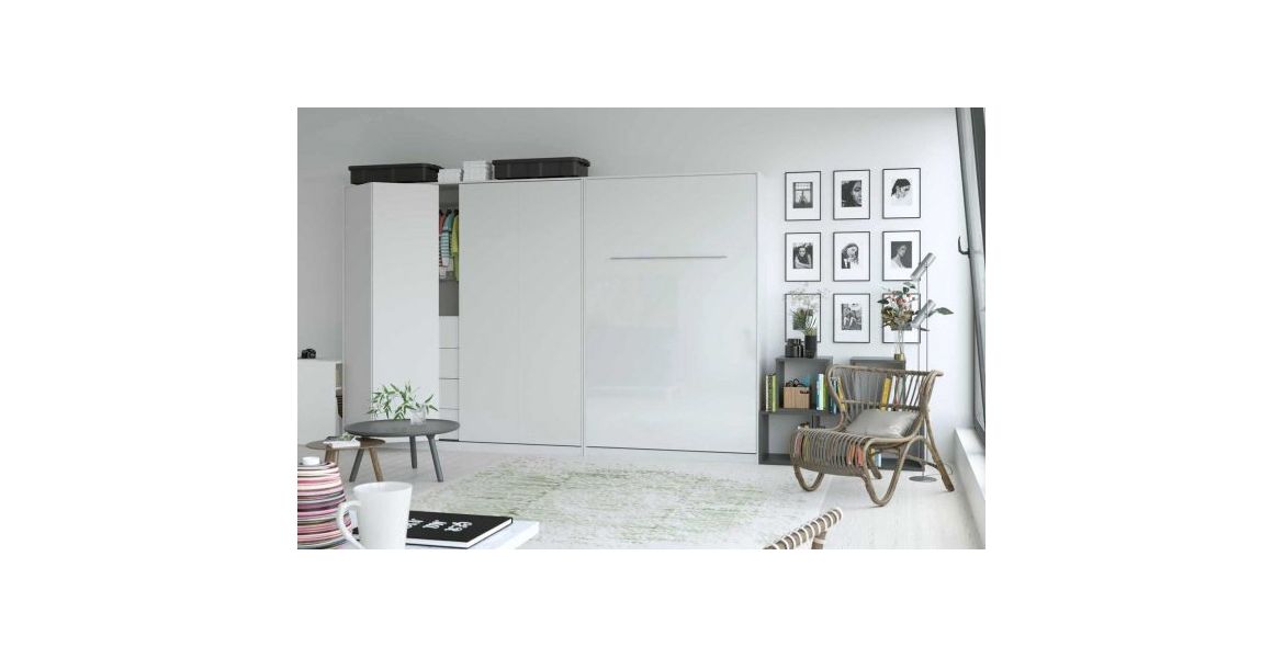 Manaya Premium Style Skabsseng 120x200. Lodret- Hvid/hvid Blank Skab : Hvid - Front: Blank hvid