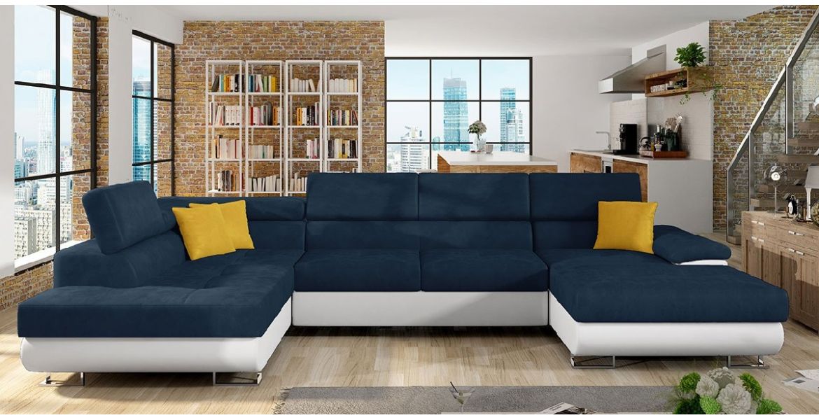 Manaya Alvano Grande U- Sofa - Marineblå&Hvid Model 1: soft 11 - Lux 6 345CM