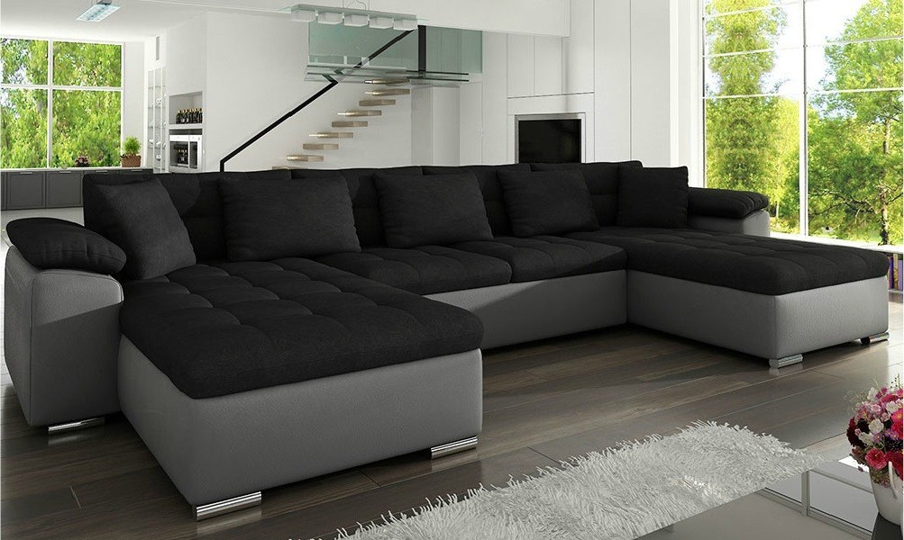 Manaya Gigant u-sofa i grå med sorte hynder
