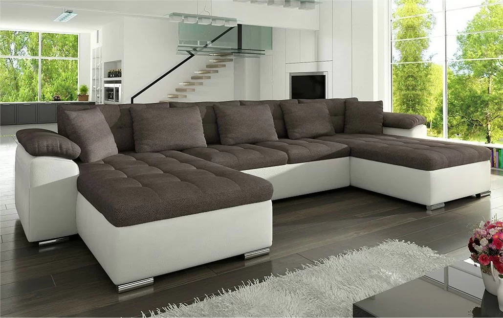 Manaya Gigant u-sofa i hvid med brune hynder